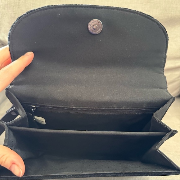 Vintage 1990s velvet evening bag Black Clutch Crossbody Bag - Picture 7 of 9